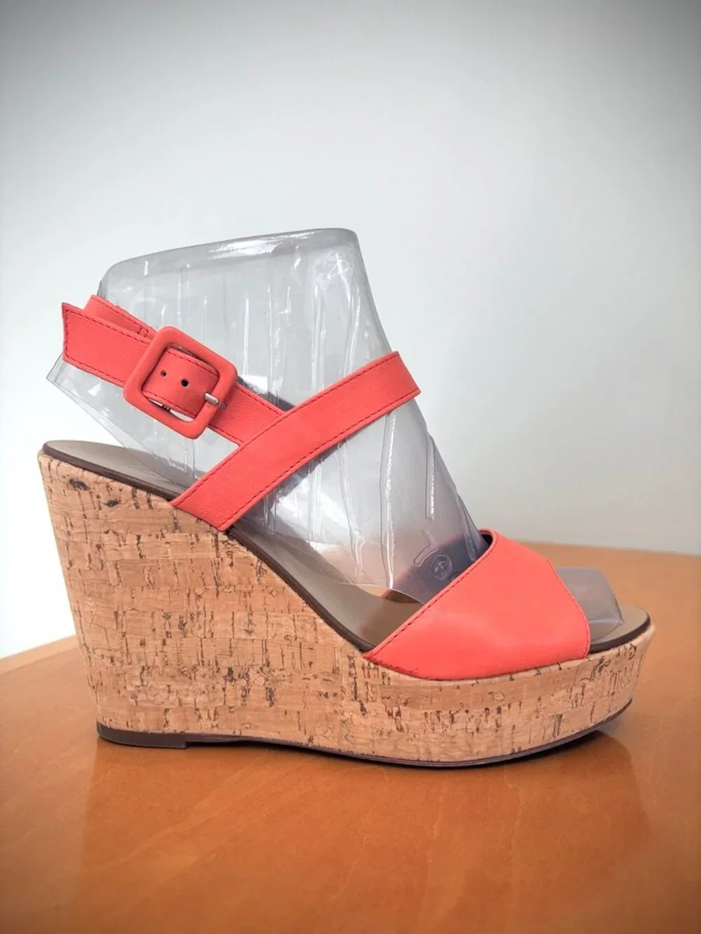 J. Crew Maryann Leather Cork Wedge Platform Sandals in Coral, 7M